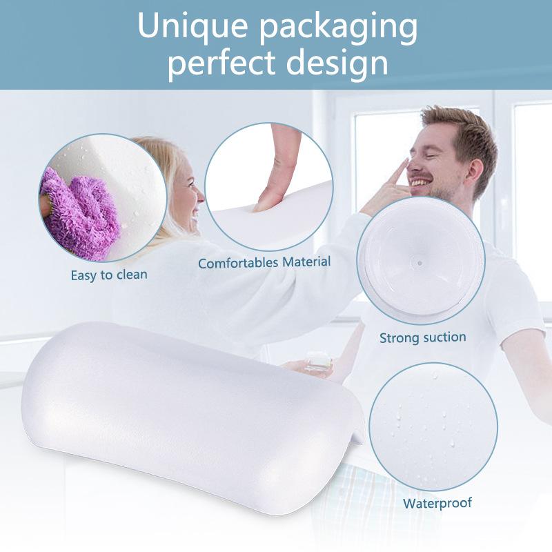 Comfortable SPA Bathtub Pillow Neck Support Cushion with Suction Cups Waterproof Headrest for Bathroom Relaxation