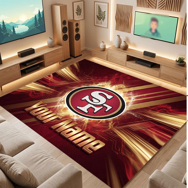 San Francisco 49ers Personalisierter Kristall-Samt-Teppich, Benutzerdefinierter Namens-Text Weicher Anti-Rutsch-Teppich für Wohnzimmer Schlafzimmer