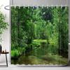 Rideau de douche cascade forestière pittoresque d'extérieur Plantes de jungle tropicale Feuilles vertes Paysage naturel Tissu Rideau de douche Décor