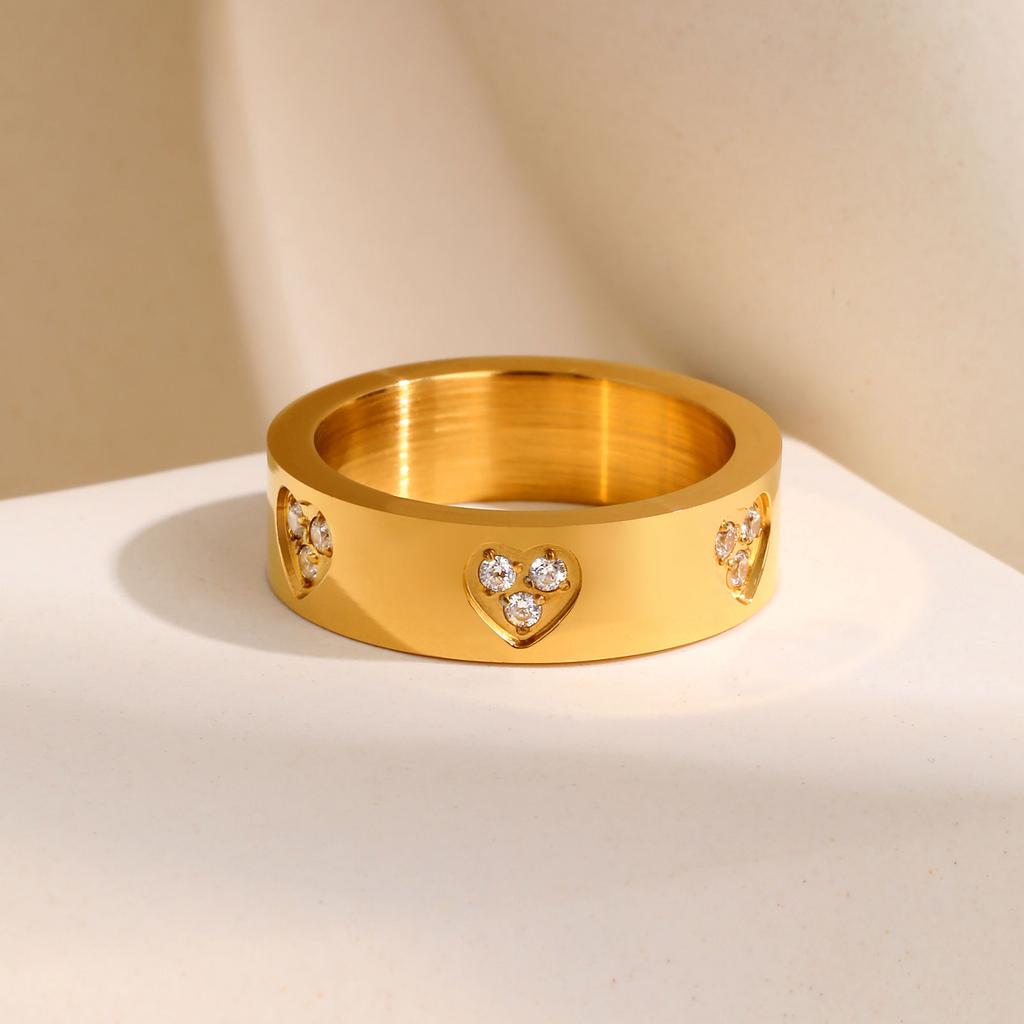 Luxury Love Heart Zircon Ring for Women,Waterproof Stainless Steel 3 Crystals Charm Ring, Wedding Engagement Fashion Jewelry