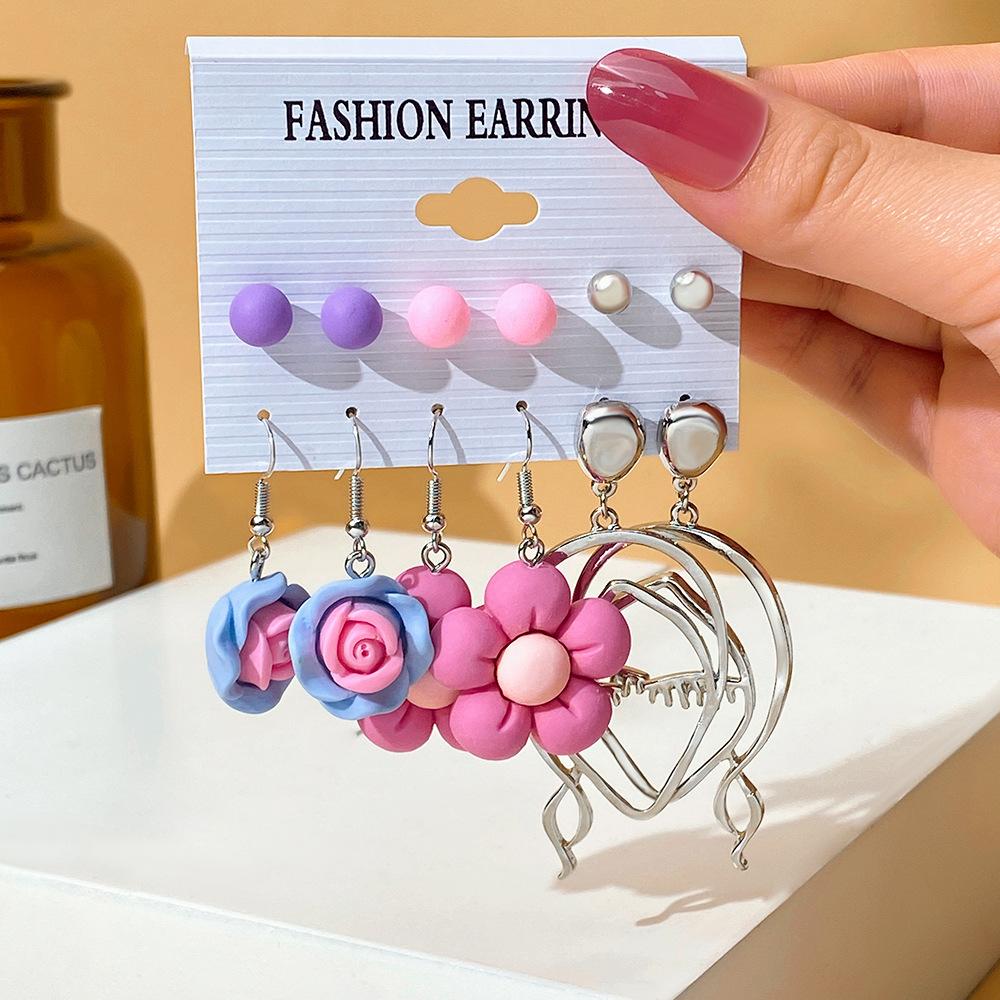 Exaggerated Shape Earrings 6-Piece Set Premium Geometric Light Luxury Earrings Earstuds Earrings Combination Jewelry Gift
