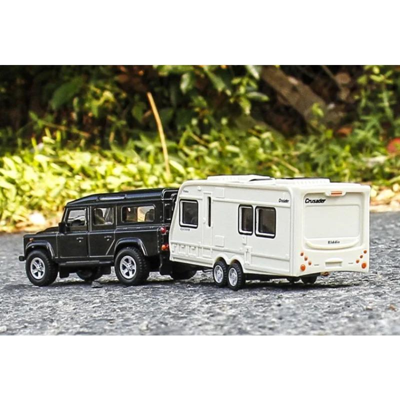 Simulation 1/32 Scale Land Rover Trailer RV Car Model Pullback Sound Light Caravans Model Diecast Toy Vehicle Children Boy Toy