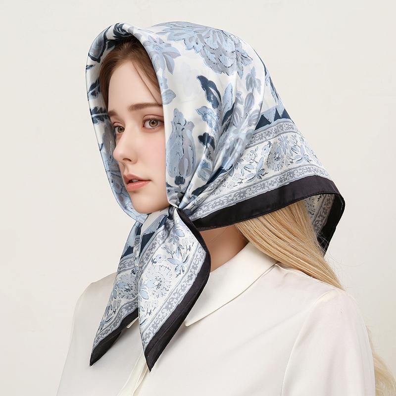 70x70cm Silk Scarf for Women Floral Printed Square Shawl Muslim Hijab Office Ladies Neck Scarf Hair Bandana Gift Muffler Foulard