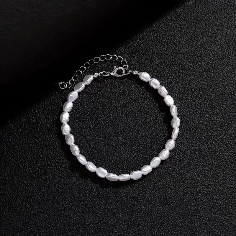 

Elegant Baroque-Inspired Imitation Pearl Bracelet for Women Faux Pearl Beads Chain Bracelets Perfect for Daily Wear & Parties белый