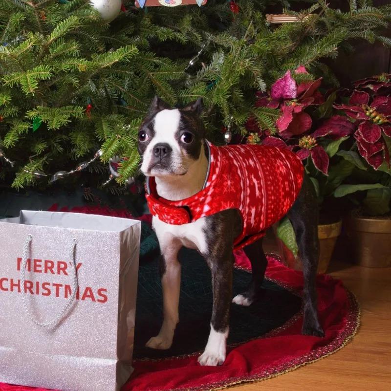 Christmas Pet Jacket Double Layers Winter Warm Fleece Dog Clothes Pet Clothes for Small Medium Dogs French Bulldog Teddy Coats