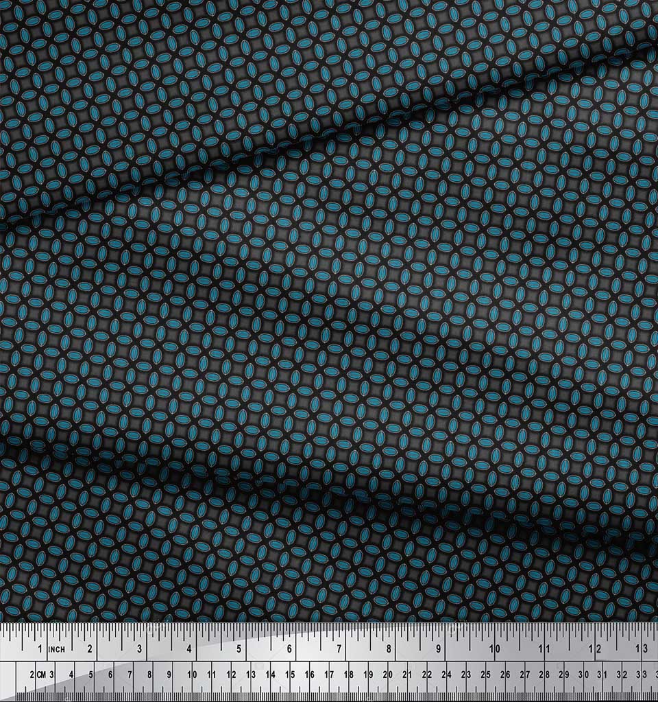 Soimoi Blue Japan Crepe Satin Fabric Semi Circle Geometric Print Fabric by the Metre 42 Inch