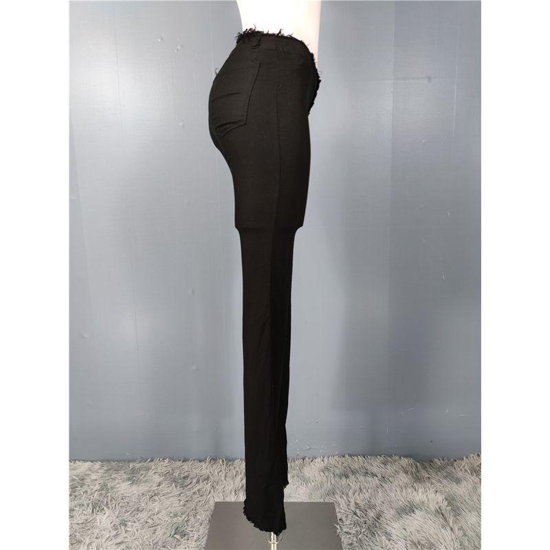 Export single high waist Slim Looking autumn New arrival Adult Ladylike high tassel row Minimalist black Easiest for match micro horn pants