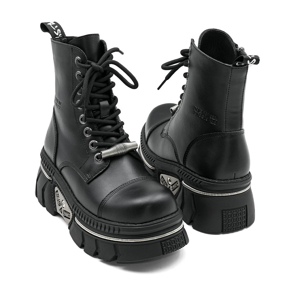 

Новые панк женские ботильоны на платформе, женские рок, круглый носок, шнуровка, модные, ретро, массивная подошва, металлическая отделка, короткие ботинки 43