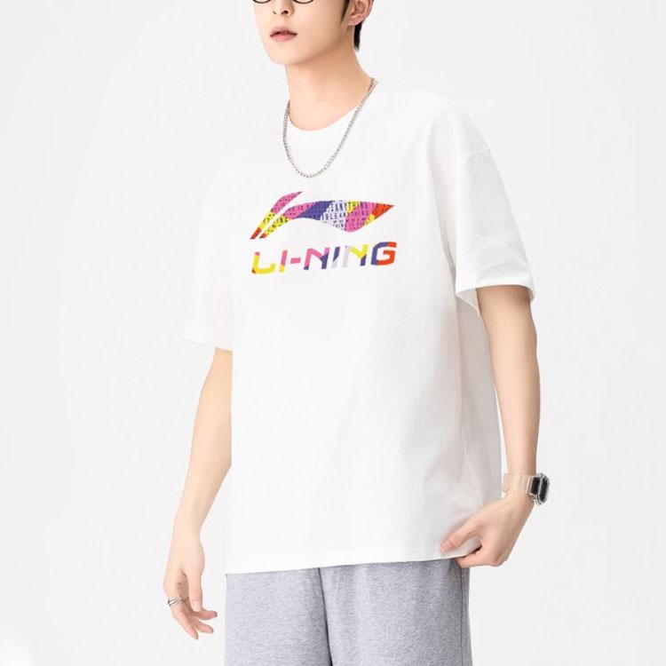 Li Ning Logo Letter Round Neck Loose Short Sleeve T-Shirt Men Tops White AHSU831-2