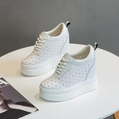 Fashion 11cm Genuine Leather Women Shoes Summer Platform Flats Shoes Summer Women Hollow Super High Heel Loafers Zapatos De Mujer