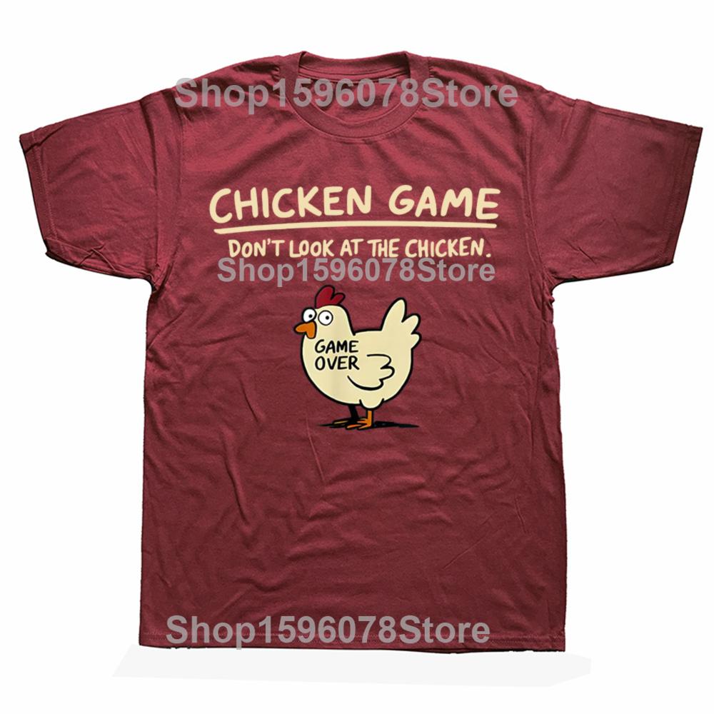 Funny Chicken Game Don't Look At The Chicken T Shirts Men Cotton Humor Streetwear Tee Shirt Short Sleeve Unisex Loose Clothing