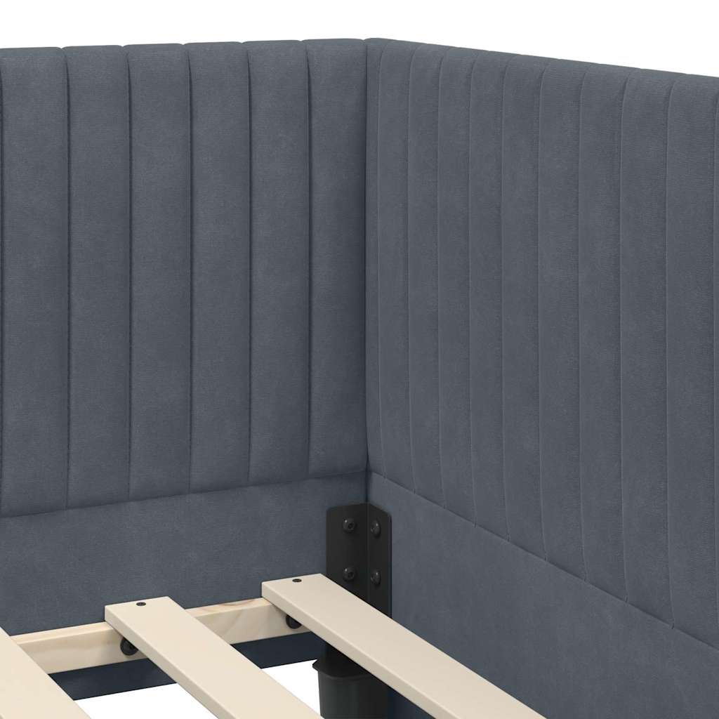 Corner Bed Frame with Mattress and Headboard 2 Pcs Grey Velvet