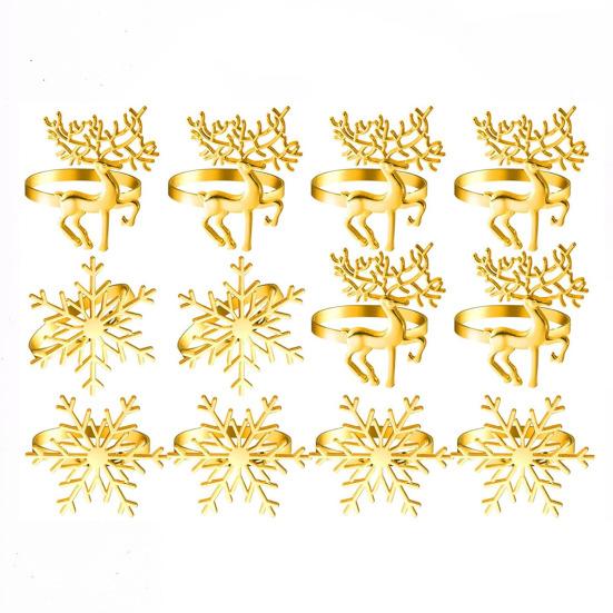 Yousheng 12Pcs/Set Napkin Ring Reindeer Snowflake Shape Metal Festive Napkin Holders Tableware Christmas Table Decoration