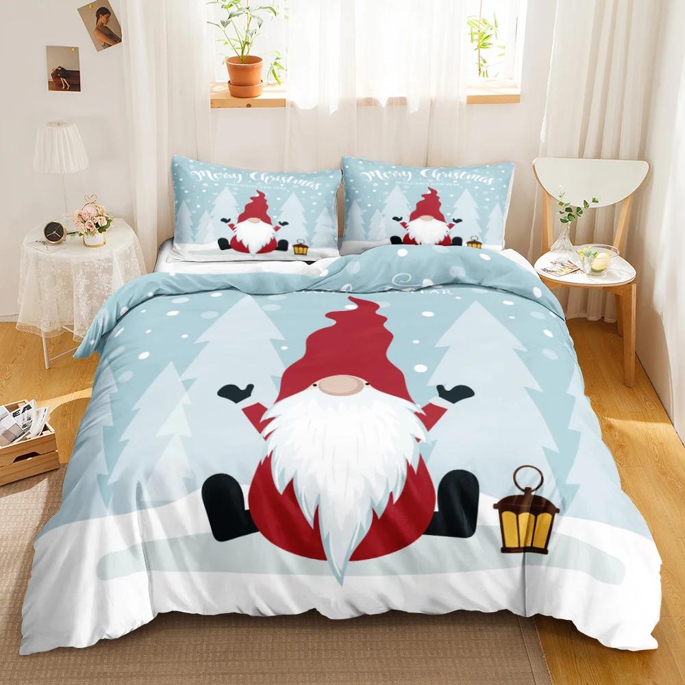 Christmas Duvet Cover Set Christmas Celebration Winter Polyester Bedding Set With Zipper Ties For All Season Double Queen King