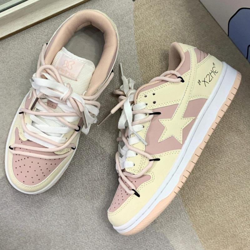 Fashion New 2024 Fashion Women's Sneakers Women's Vulcanized Shoes Pink Cute Fashion Women's Shoes Lace Up Skateboard Shoes Casual