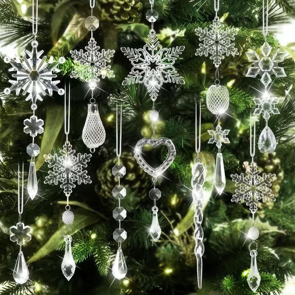 For Acrylic For Christmas Ornaments 21PCS for Tree Decoration Festive Hanging Ornament Set Transparent Pink Blue
