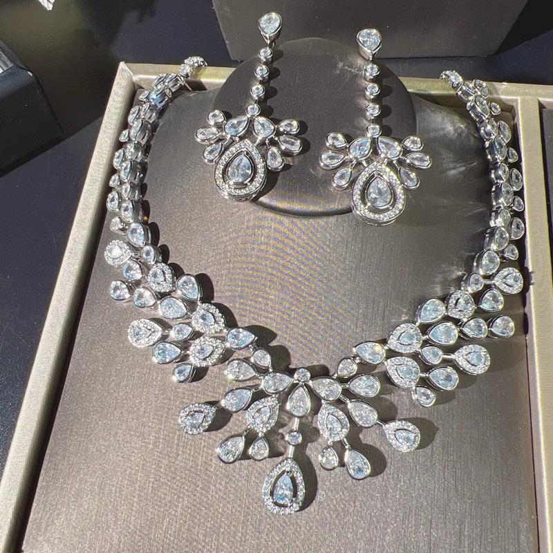Shangmei Super Immortal Crown Water Drop Tassel Earrings Full Diamond Premium Crown Necklace Temperament Set Light Luxury Ring Women 2026 45CM