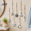 Wooden Nursery Decor Starfish Hanging Decoration, Nautical Coastal Wall Ornament, Ocean Style Room Ornaments Theme Art for Home Beach Lake House