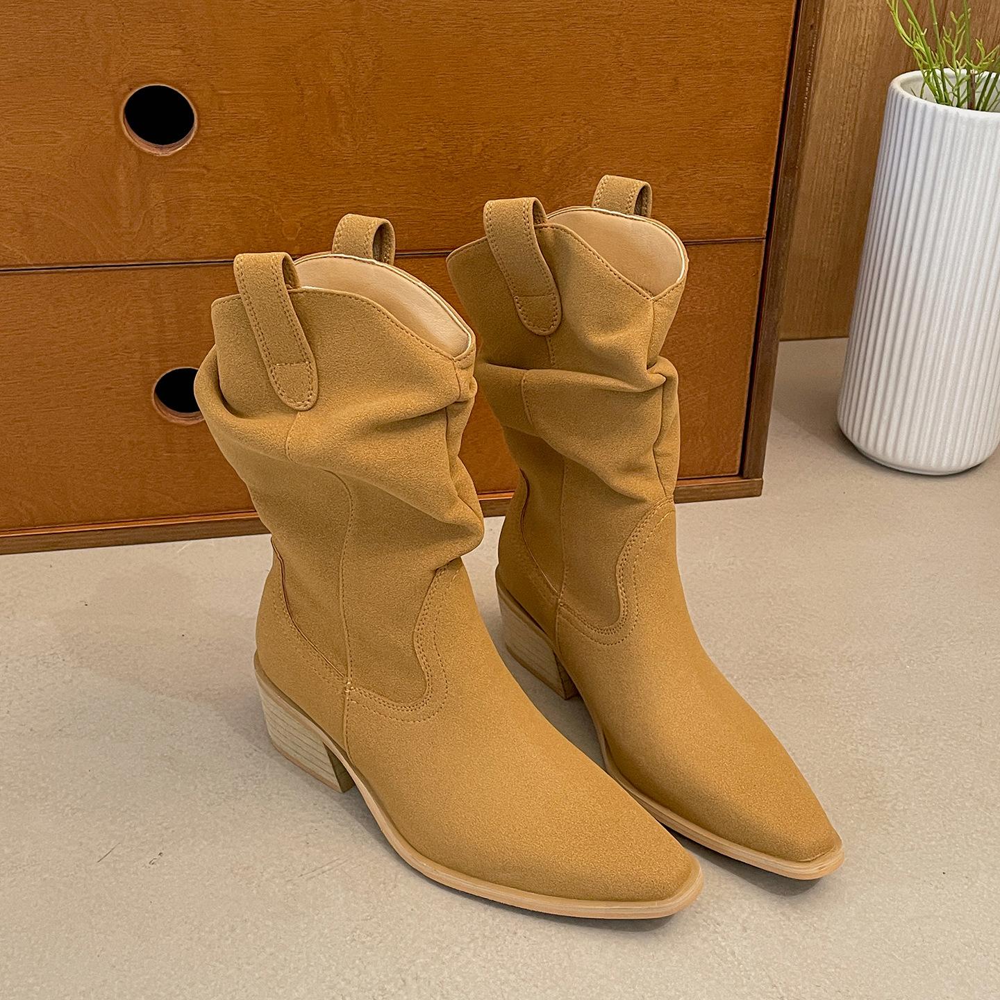 

Black pointed thick heel heightening western cowboy boots women s 2025 new autumn retro thin pile short boots 40 хаки