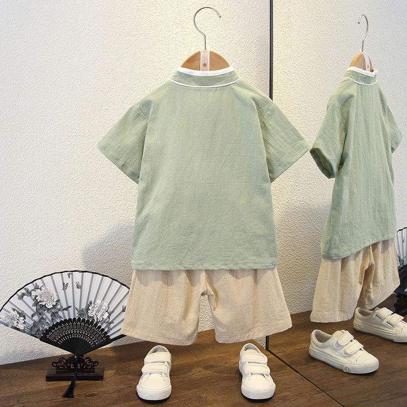 Kids Summer Hanbok Two-piece Suit Boys Girls Short-sleeved Chinese Style Tang Suit Thin Breathable June 1 Performance Show Clothes Set