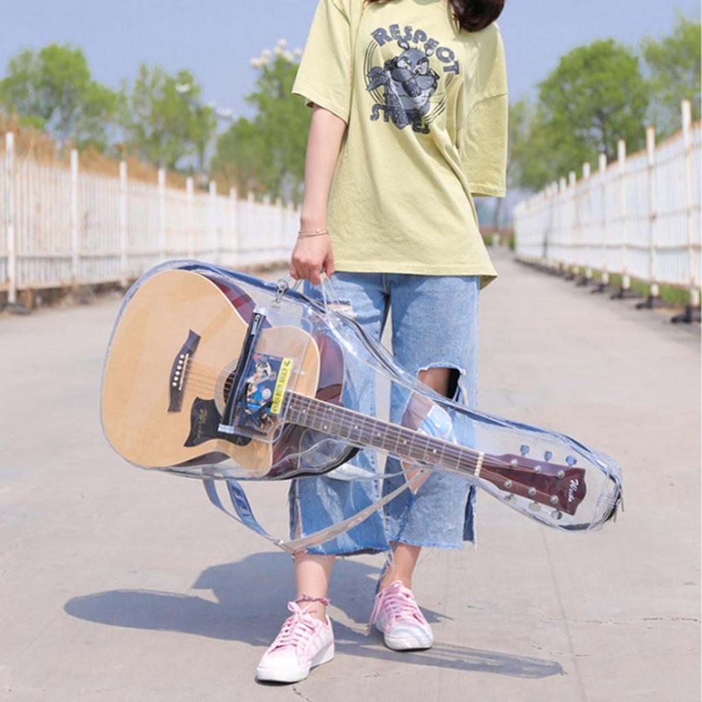 Transparent Acoustic Folk Guitar Case Shiny Straps Parts