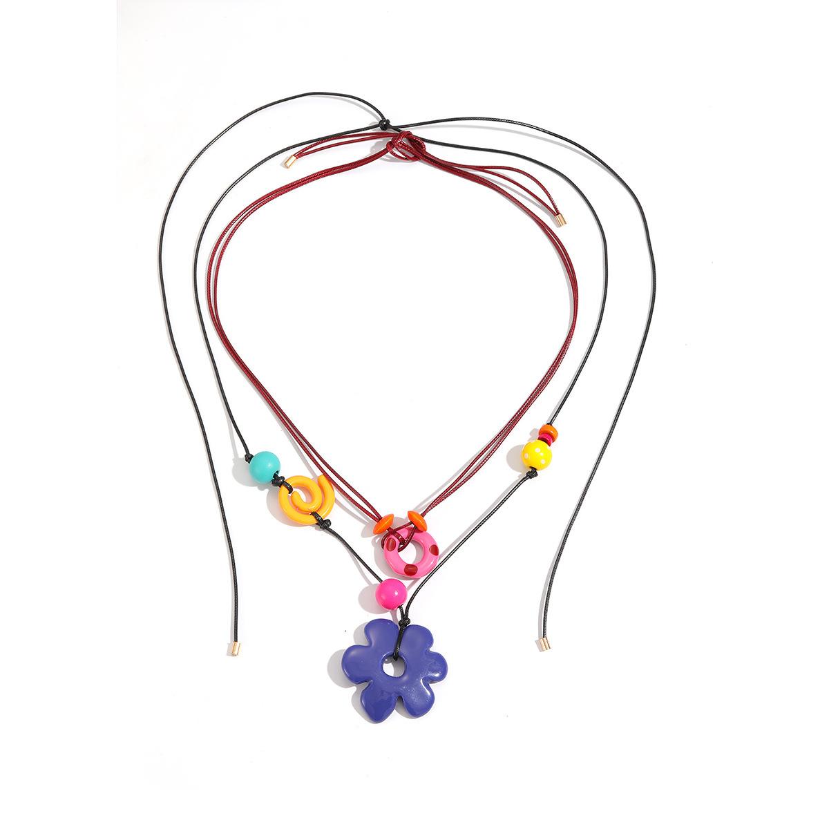 Simple pendant thread donut flower resin hand woven necklace multi-layer for women