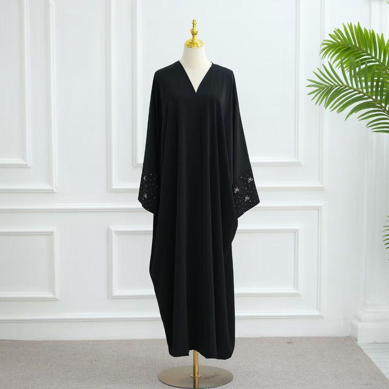 

New Arrival Middle East Dubai Beaded Bowknot Cardigan Robe Dress Nail Bead Bow Robe Dress Black XL(58)