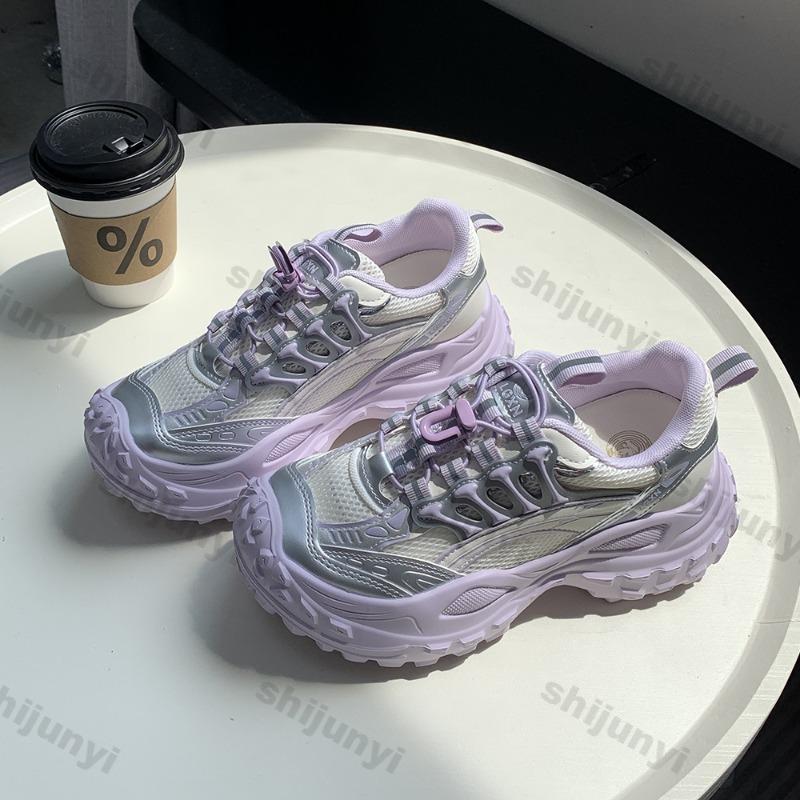 Fashion Women's Platform Sneakers 2025 Autumn Mesh Breathable Fashion Sport Shoes Comfortable Non Slip Height Increase Vulcanized Shoes