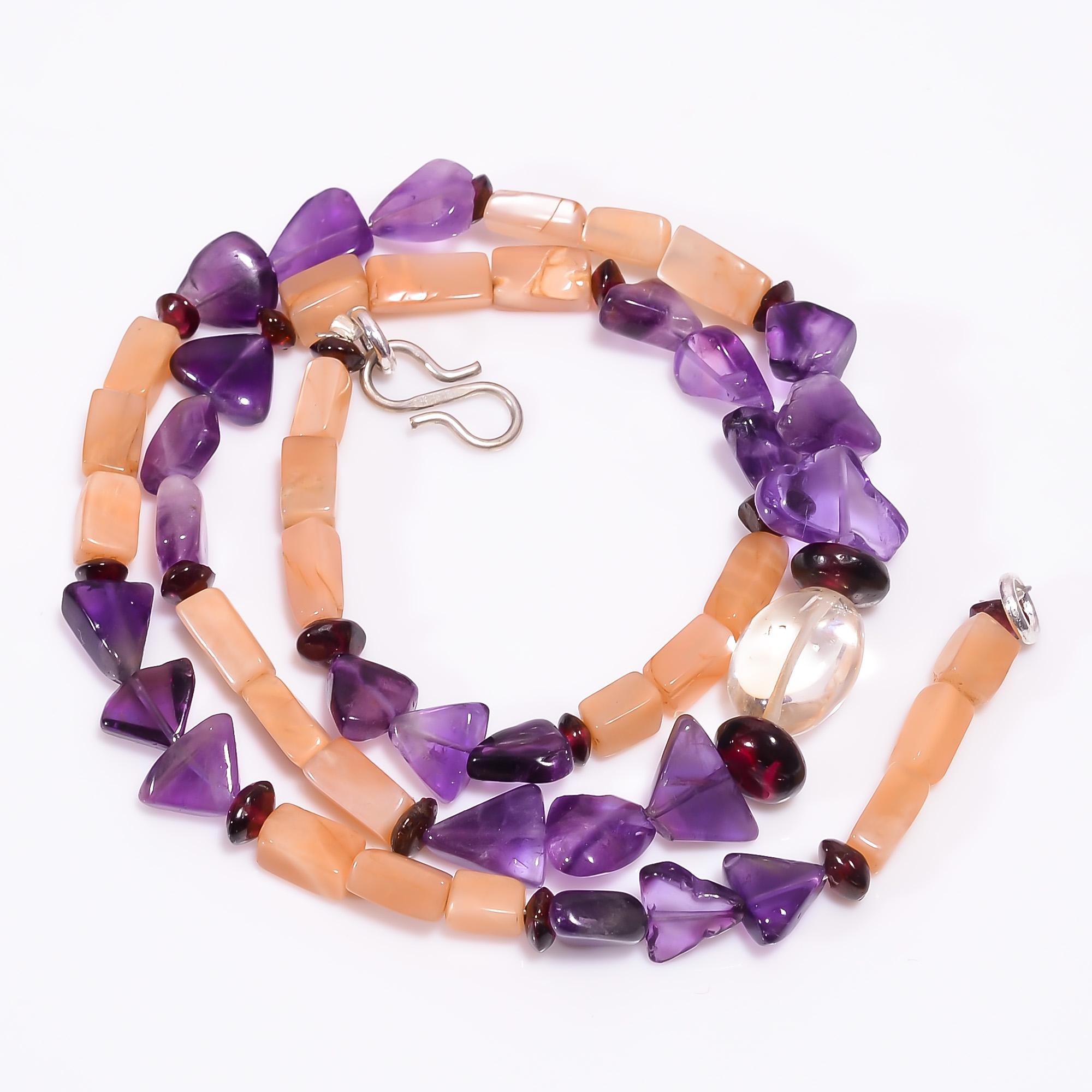 

Natural Amethyst Garnet Moonstone Gemstone Beads Necklace 4-13 mm 18 UB-8074 UB-8074