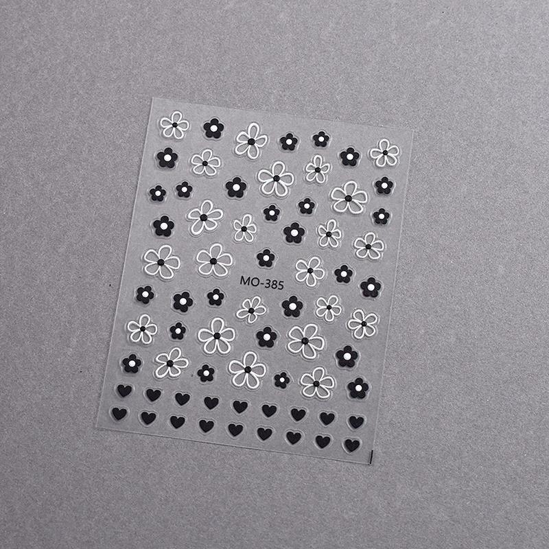 Blumenform Nagelsticker Schwarz und Weiß Stereoskopisch Handgezeichneter Nagelaufkleber Dekoration DIY Verbesserung Klebeaufkleber