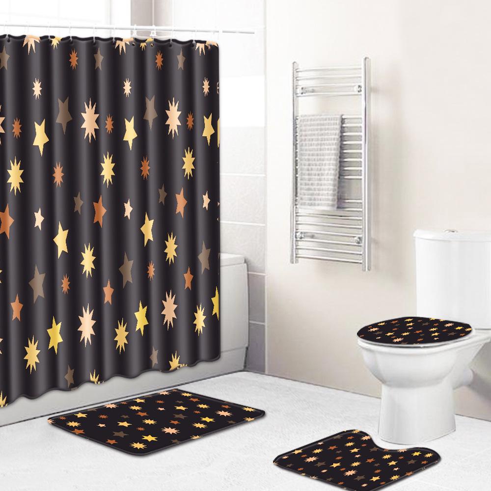 Fashion Textured Bathroom Shower Curtain Floor Mat Toilet Cover Foot Mat Four-Piece Pattern Size