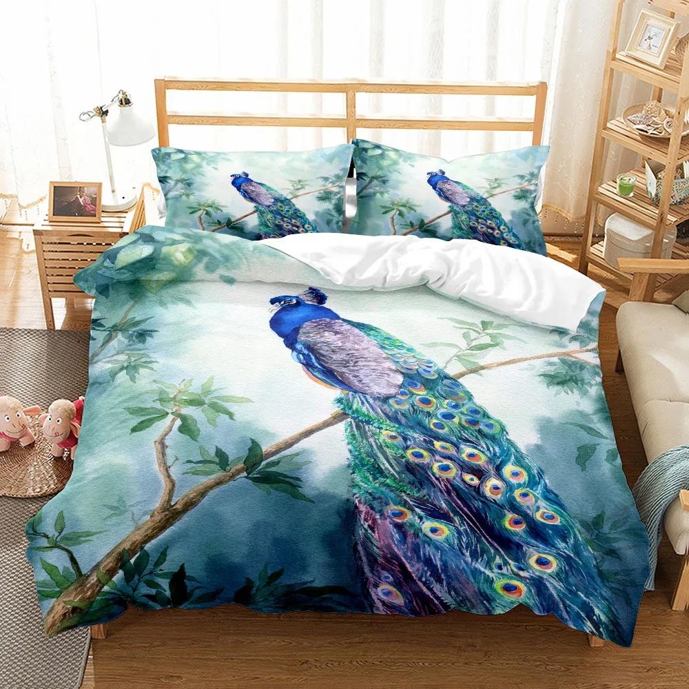 Ensemble de Literie 3D Art Paon Gracieux Simple Twin Double Queen King Cal King Taille Ensemble de Linge de Lit