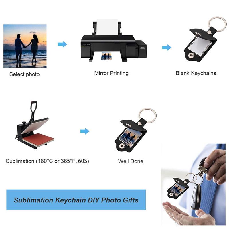 AS60-PU Leather Key Chain Heat Transfer-Press For DIY Photo& Text 10 Pcs Sublimation Keychain Blanks Bulk Key Ring