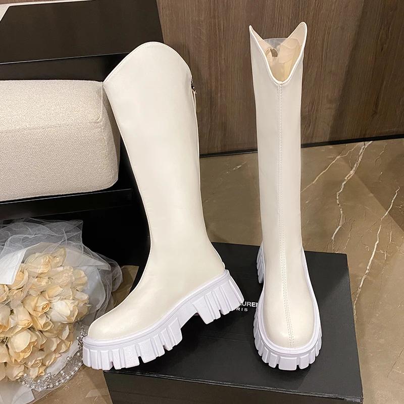 Fashion Women's Rubber Boots Sexy Thigh High Heels High Sexy Back Zip Boots-Women Shoes Winter Footwear Round Toe Zipper Rain Over-the-K