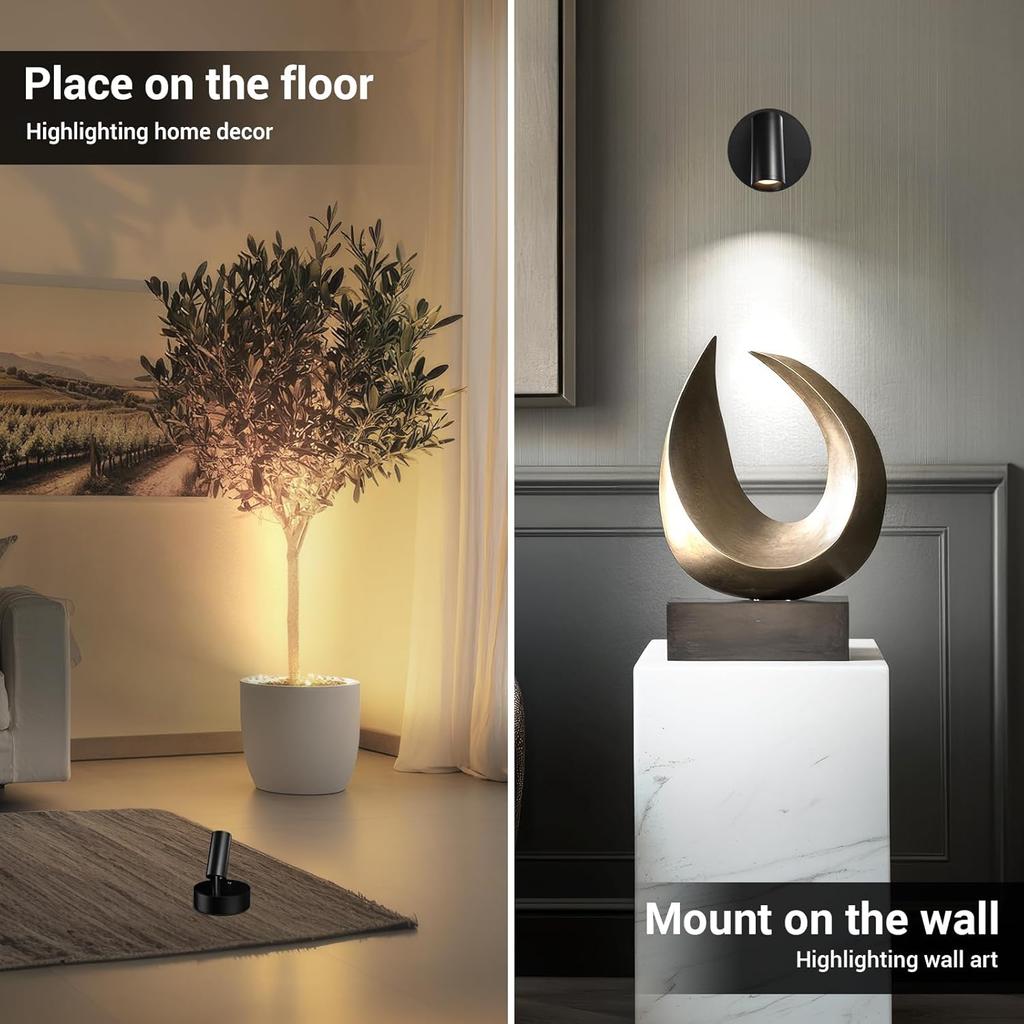 Rechargeable Powered 350°Adjustable Angle Spotlight Uplight Light Three-color Adjustable Touch Switch Control for Indoor Wall