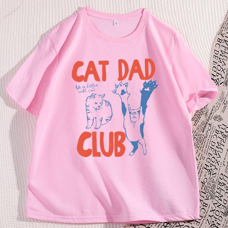 100 Pure Cotton Shortsleeved Tshirt with Cat Club Prints  Fun Mimi Pet Parents Creative Printed Tshirt