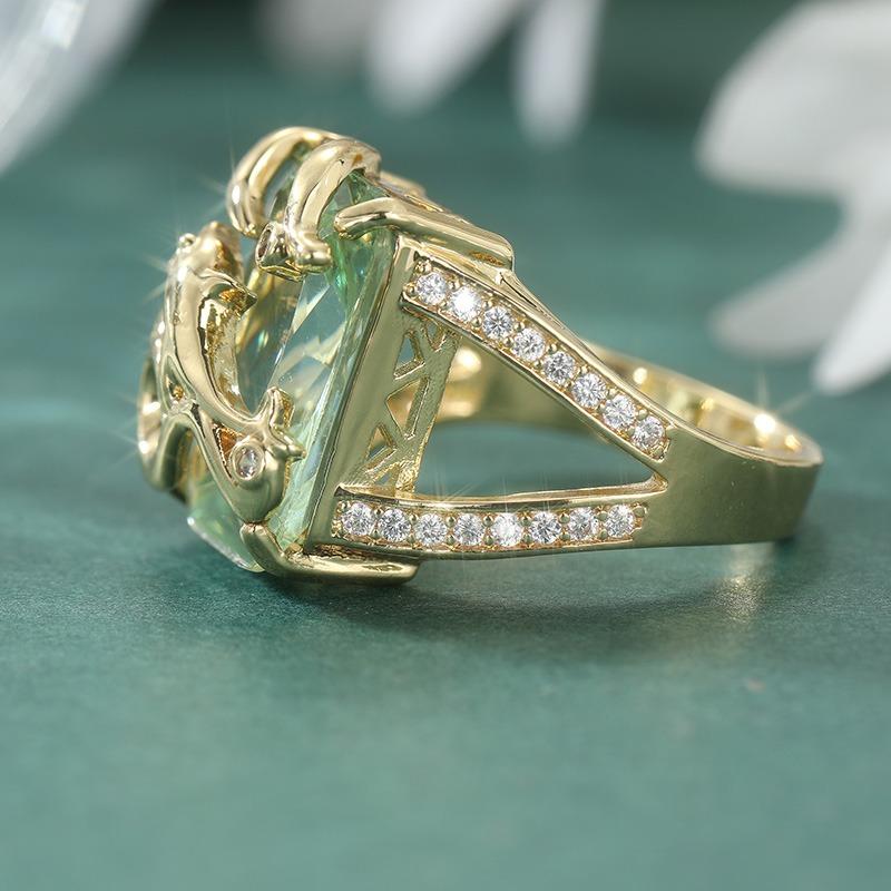 Exquisite Inlaid Sea Blue White CZ Women's Ring Trendy Gold Color Hand Carving Dolphin Daily Wear Party Jewelry Anniversary Gift