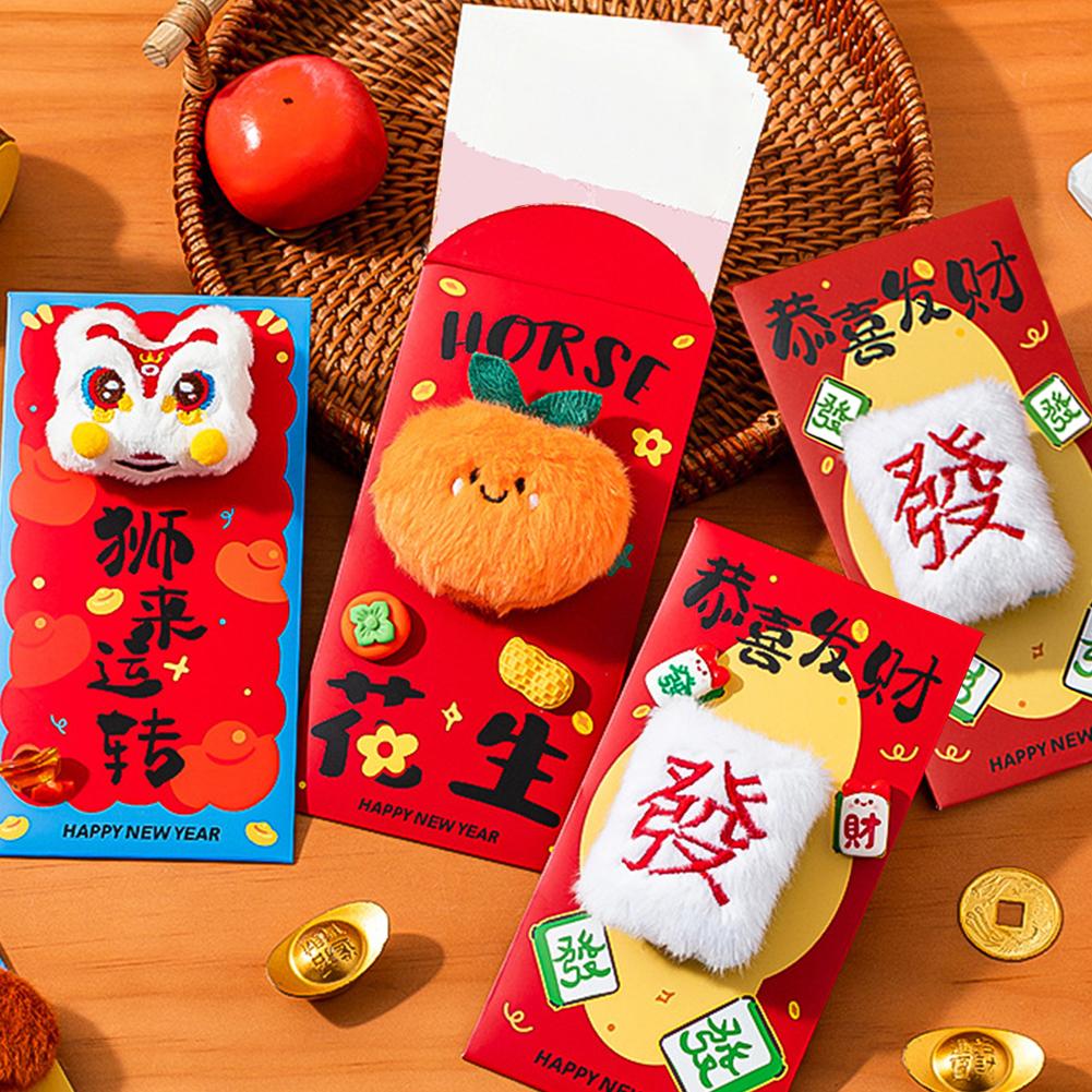 Red Envelopes with 3D Plush Doll Design Money Envelopes for Christmas Wedding Birthday Home Chinese New Year Red Packets