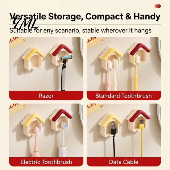 Draining Toothbrush Holder Cartoon House Holder, Wall Mounted Bathroom Organizer, Suspended Household Storage Drainage Drying Rack for Electric