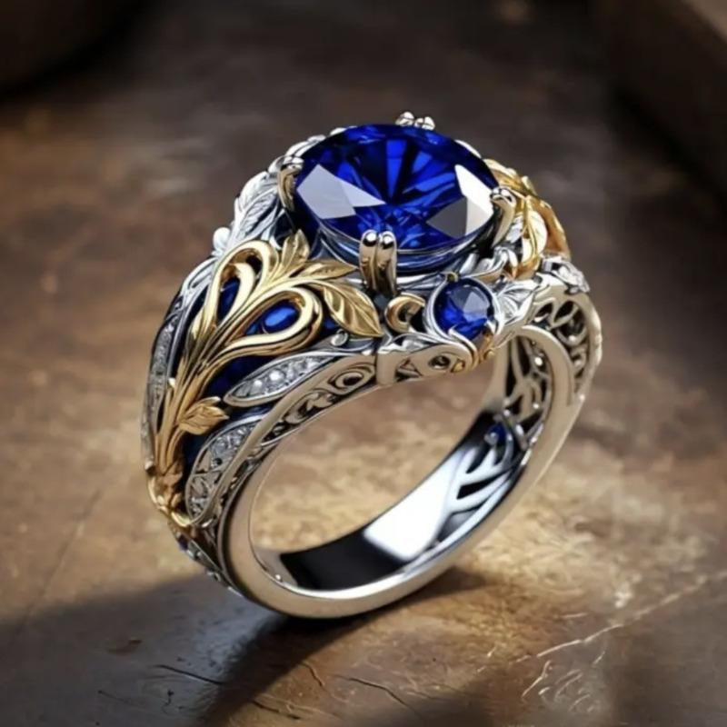 Luxury 2026 New Electroplated Two-color Flower Ring, European and American Retro Prosperous Women's Sapphire Diamond Ring