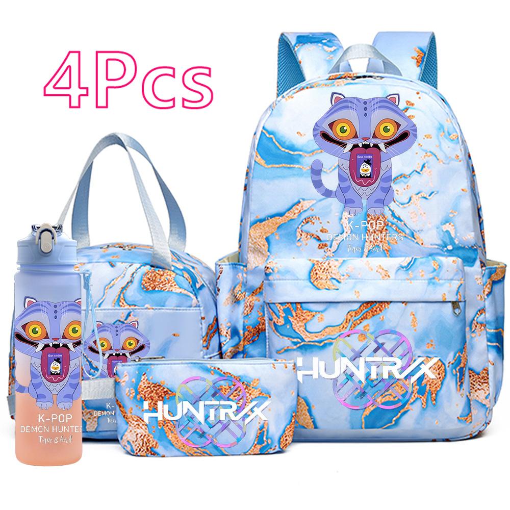 4 шт./компл. Рюкзак, сумка, пенал с мультяшным K-pop принтом и бутылкой для воды 750 мл для мальчика-подростка, школьная сумка, большая вместимость, сумка для книг, Mochila