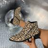 Large Size Leopard Print Pointed Autumn New Suede Thick Heel Side Zipper Fashionable Versatile Short Boots