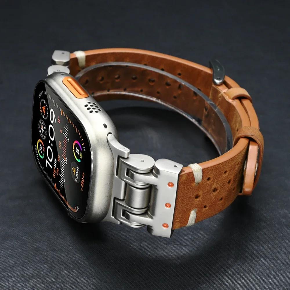Luxury Metal Leather Strap for Apple Watch Ultra 3 2 49mm Band for iWatch Series 11 10 9 8 7 6 se Bracelet Correa 45mm 44mm 46mm