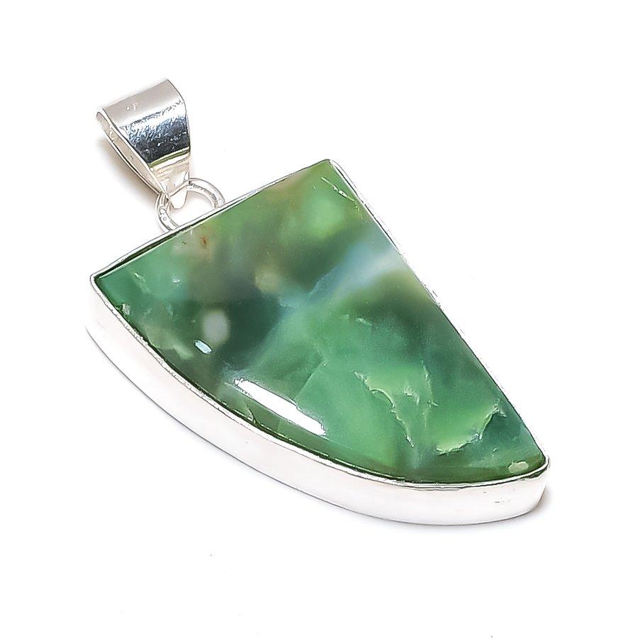 Chrysoprase Gemstone Handmade 925 Sterling Silver Jewelry Pendant 1.89" SU-9978