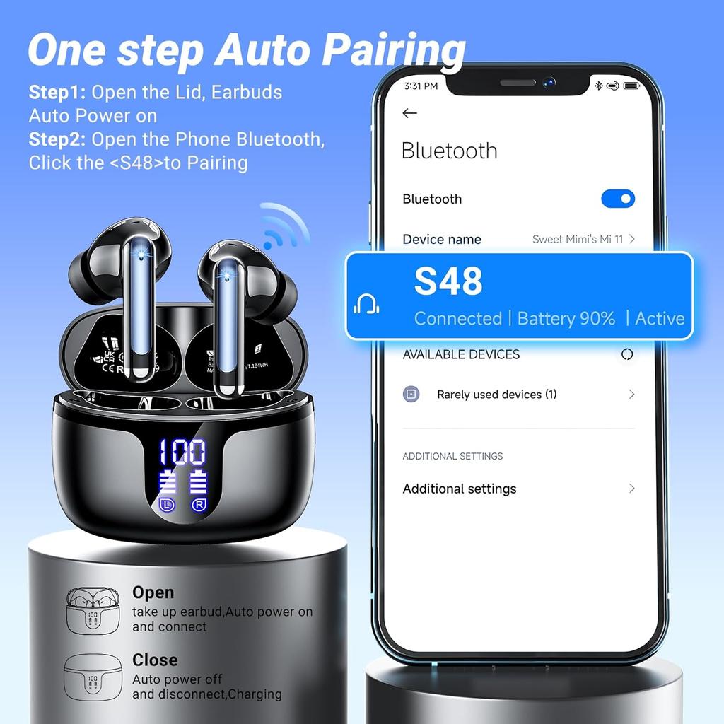 Wireless Earbuds Headphones Bluetooth 5.4 42h Playback for Running/fitness/office 4 Noise Cancelling Microphones IPX6 Earphones for Android iOS