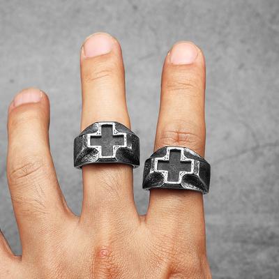 Vintage Schwarzes Kreuz Amulett Herrenringe Edelstahl Schmuck Punk Rock Mode Coole Sachen Accessoires Für Frauen Geschenk