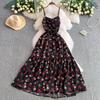 French floral suspender dress women's summer new sexy backless waist thin pleated pendulum dress