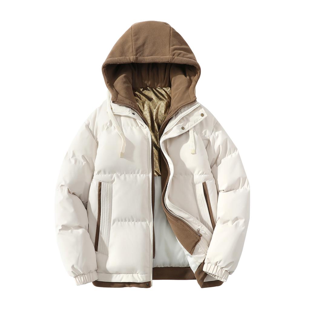 Quality 2025 Autumn and Winter New Cotton-padded Clothes Men's Casual Versatile Thickened Couples Hooded Fake Two-piece Cotton Jacket Tide