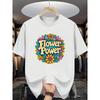 European Sizes Men'S Crew Neck T-Shirt with "Flower Power" Print - Casual Summer Tee for Adults, Charity Event Attire, Regular Fit