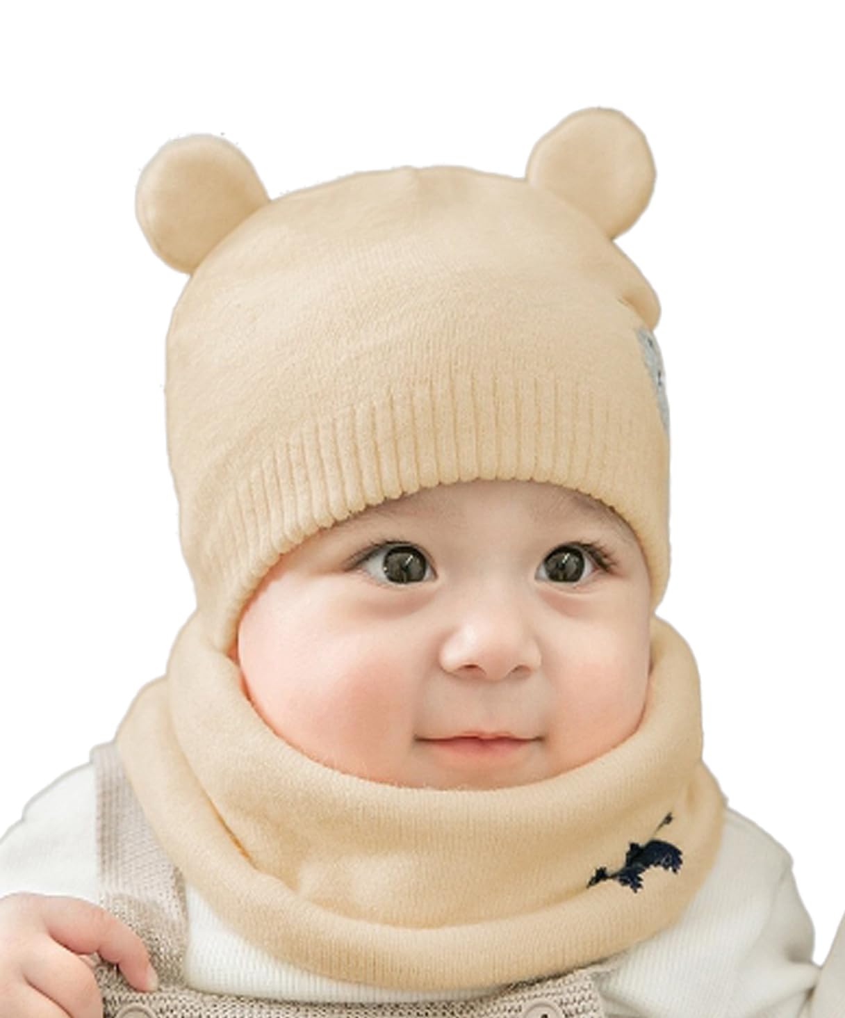 

Детская вязаная шапка, утеплитель для шеи, комплект из 2 предметов, для новорожденных, зима с ушками, один размер, подходит большинству [miaotti] 0-2 (бежевый)